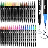 Dual Brush Pen Set, 36 Farben Pinselstifte mit Zwei Spitzen Doppelfasermaler Filzstifte...