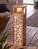 Holz Windlichtsäule Holzscheiben 58 cm hoch, Bodenwindlicht, Dekosäule mit...