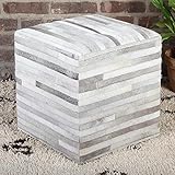 Patchwork Fell-Hocker Liem weiß grau 45x45x48 cm (B/T/H) aus echtem Fell & Holz...