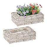 Relaxdays Blumentopf, 2er Set, Rattan, Pflanzentöpfe mit Folie, HxBxT: 8 x 27 x 17 cm,...