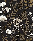 Laatse Dunkle Blumen-Tapete zum Abziehen und Aufkleben, Boho-Tapete, 44,5 x 299,7 cm,...