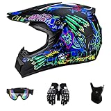 DriveNova Motocross MTB Helm Fullface mit Handschuhe Maske Brille, Erwachsener...