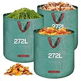 QOEOTUY Gartensack 3X 272L - Gartenabfallsack Stabi mit 4 Griffe - Wasserdicht & Faltbar &...