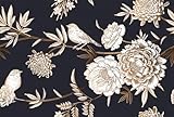 Yullpaper Selbstklebende Tapete Blumen Schwarze Gold Klebefolie Blumen Vogelmuster Vintage...