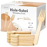 wisefood Einweggabeln aus Birkenholz, 100 Stück Holzgabeln Einweg 16cm, Biologisch...