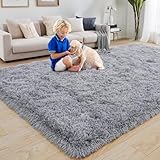 BSGIFT Hochflor Teppich 120x160 Grau, Shaggy Teppiche Wohnzimmer Flauschig, Modern...