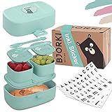 BJORKI® Bento Box für Kinder inkl. GRATIS Namensticker - Auslaufsichere Lunchbox mit...