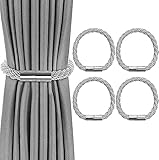 VEGCOO 4 Stück Magnetische Vorhang Raffhalter, Grau Raffhalter für Vorhänge...
