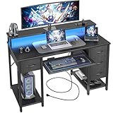 BEXEVUE Gaming Schreibtisch mit Steckdosen LED - 120x50cm Moderner Computertisch...
