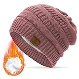 Durio Mütze Damen Winter Strickmütze Grobstrick Warme Beanie mit Innenfutter...