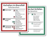 Schild Aushang Verhalten im Brandfall und Verhalten bei Unfällen als Set, 18x20cm, ISO...