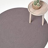 Homescapes runder Teppich 120 cm, dunkelgrau, geflochtener Bettvorleger aus...