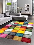 CARPETIA Teppich modern Teppich Wohnzimmer Karo bunt gelb rot blau grün Größe...