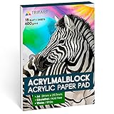 Tritart Acryl-Papier A4 400g/m² I Malblock für Acrylfarben 18 Blatt weiß I...