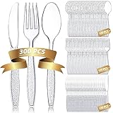 Atuoxing 300 Stück Plastikbesteck Set, Plastik Party Besteck Wiederverwendbar, 100...