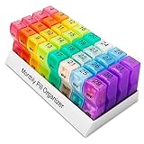 ISAKEN Tablettenbox Monat 32 Tage, Pillendose 64 Fächer Morgens Abends, Handlicher und...