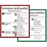 Verhalten im Brandfall und bei Unfällen (Schilder Set - 18x20cm) - Plakat für Büro und...