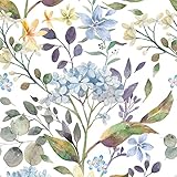 VEELIKE Fototapete Blumen Weiß 44.5cm×900cm Tapete Blätter Tropische Blau...