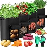 ZLPBAO 4er Set 40L Kartoffel Pflanzsack, 10 Gallonen Pflanztaschen mit Stabilen Griffen...