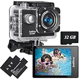 Jadfezy Action Cam FHD 1080P mit 32GB Karte, Unterwasserkamera wasserdicht bis 30M, 140...