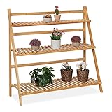 Relaxdays Blumenregal aus Bambus, Pflanzenständer mit 3 Ebenen, HxBxT: 96 x 99,5 x 37 cm,...
