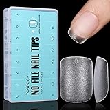 TOMICCA Nageltips 450 Stück- Full Cover Soft Gel Tips,No-File Nagelspitzen Kurze Pre-Buff...