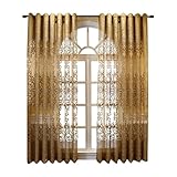 Wycian Gardine Querbehang Oben Gardinen Gold Voile 2er Pack mit Europäischem...