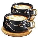 VETIN 2 Stücke Cappuccino Tassen mit Unterteller, Tasse Marmor, 300 ml Espressotassen aus...