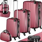 tectake 4-teilige Reisekoffer - Kofferset mit abnehmbaren Rollen 360°, robuste...