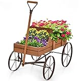 RELAX4LIFE Blumenständer mit 4 Rädern aus Metall, Pflanzwagen aus Massivholz, Holzwagen...