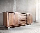 DELIFE Kommode Live-Edge Akazie Braun 172 cm 4 Türen 3 Schübe Baumkante...