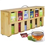 ONVAYA® Teebox aus Holz | Teekiste mit 6 Fächern | Teebeutelbox für ca. 200...