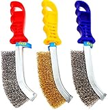 S&R Handdrahtbürste-Set 3-teilig mit Edelstahlbürste, Messingbürste und Stahlbürste -...