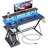 SEVEN WARRIOR Gaming Tisch mit LED & Steckdosen, 100 cm Computertisch mit Monitorständer...