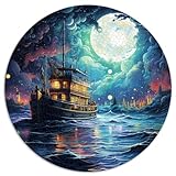 1000-teiliges Puzzle, Boot, Mondnacht, rundes Kinderpuzzle für Erwachsene und Kinder ab...