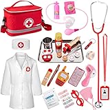 EFO SHM Arztkoffer Kinder Holz, 34-teiliges Doktorkoffer mit Stethoskop, Thermometer,...