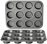 Amazon Basics - Rund Backblech für Muffins, antihaftbeschichtet, Karbonstahl, 2er-Pack,...