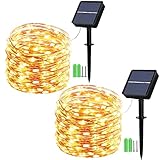 Geemoo 2 Stück Solar Lichterkette Aussen 15M 150 LED Solar Kupferdraht...