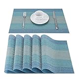 CHAOCHI Platzsets Abwischbar Tischsets 6er Set Platzset Blau PVC Hitzebeständig...
