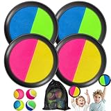 Klettballspiel für Kinder ab 3 4 5 6, Fangballspiel mit 4 Fangscheiben 4 Bälle, Draußen...