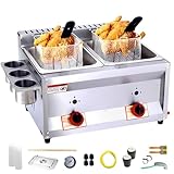 Kommerzielle LPG-Gas-Fritteuse mit 2 Tanks mit 10 L x 2/3 Korb und Deckel, Edelstahl,...
