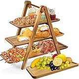 Serviertablett mit 3 Ebenen, KIILYS Servierplatte aus Holz Rechteckige Servierständer 3...