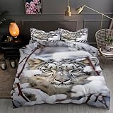 LLSZAHD BettwäSche 200x220 Schneeleopard, Schneeflocke Bettbezug 200x220 3 Teilig mit...