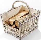 Kobolo Kaminholzkorb Holztrage Holzkorb für Kaminholz Rattan grau mit abnehmbarem...