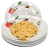 Van Well 6er Pasta-Teller-Set Milano mit Aufdruck I Ø 27 cm Porzellan-Teller I...