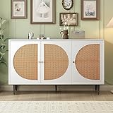 Sideboard mit 3 Rattan verzierten Türen Kommode Highboard mit Metallgriffe, für...