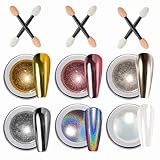 Wahrshei 6 Chrome Nail Powder, Chrome Pulver Nägel mit Spiegeleffekt, Holo Chrome Puder,...