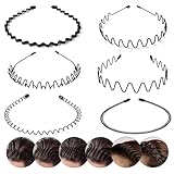 6 Stück Metallische Wellen Haarbänder, Elastische Stirnbänder für Frauen und Männer,...