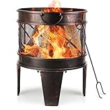 Feuerschale Garten 58x45x42cm,Feuerkorb mit Funkenschutz mit Griffen und Schürhaken...