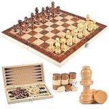 Schachspiel aus Holz, 3 In 1 Schach, Dame, Backgammon, Schachbrett Klappbar,...